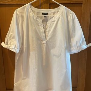 Talbots - XL -NWT. White shirt sleeve shirt with ties at sleeves. 100% cotton